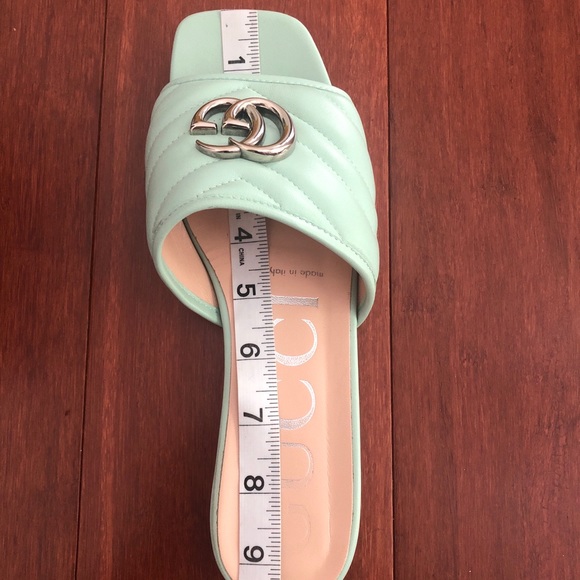 Gucci Marmot GG slide sandals mules . Mint green & Chevron quilted - Picture 15 of 15